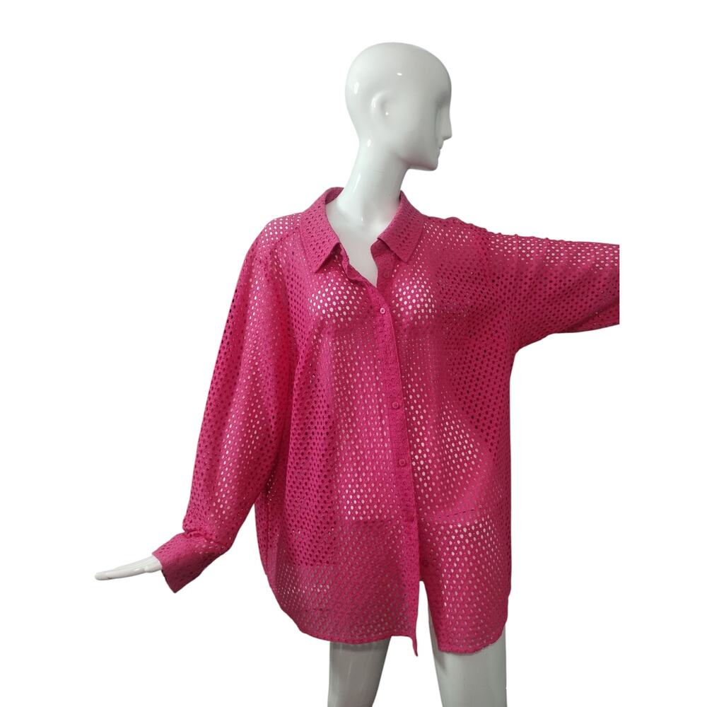 QVC‎ d&co. Women's Size 3X Open Knit Eyelet Button Down Beachy Resort Casual Top